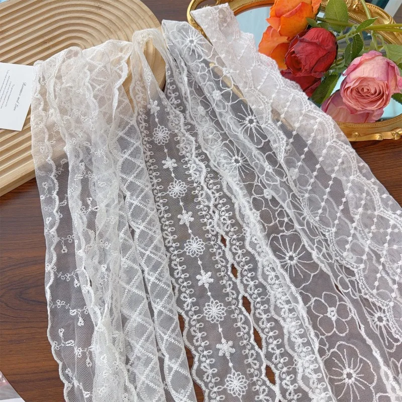 Korea Floral Embroidered Scarf Hair Ties Long Lace Ribbon Headbands Braids Sun Hat Lace Trim Bag Decoration Ribbon Headwear INS