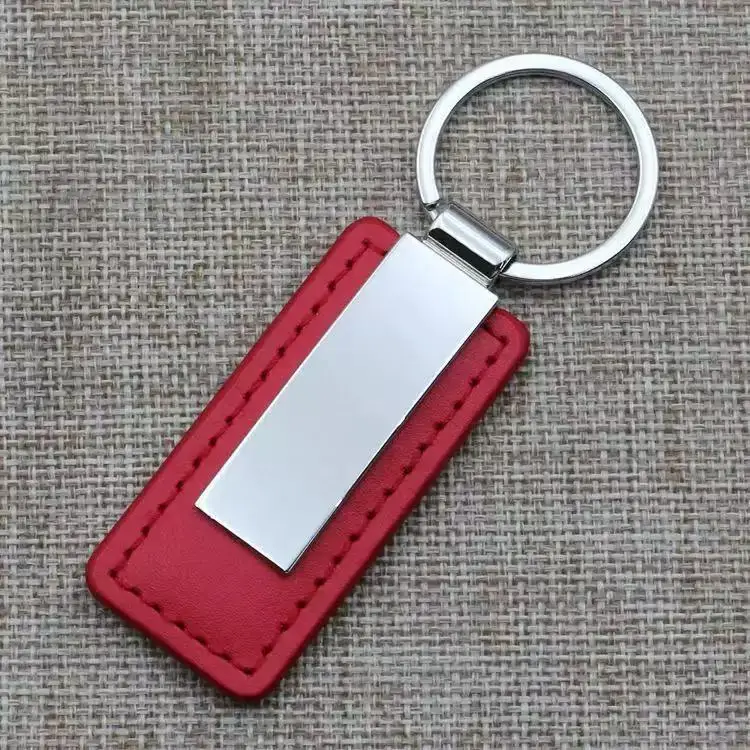 Simple Leather Keychain Rectangular Stainless Steel Metal Men Keyring Car Gift Key Ring Exquisite Fashion Pendant Wholesale