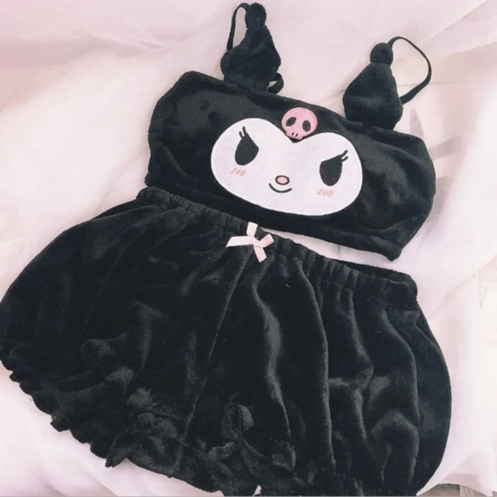 Sanrio Kuromi japońska Kawaii dla dziewcząt piżama Anime bielizna damska królik piżama seksowna śliczna pluszowa damska piżama na prezent