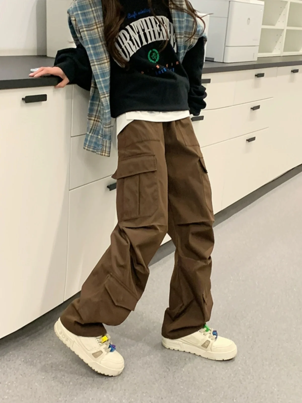 

Khaki Paratrooper Workwear Pants Men's Spring Autumn American High Street Loose Straight Casual Trousers Faionable Brand