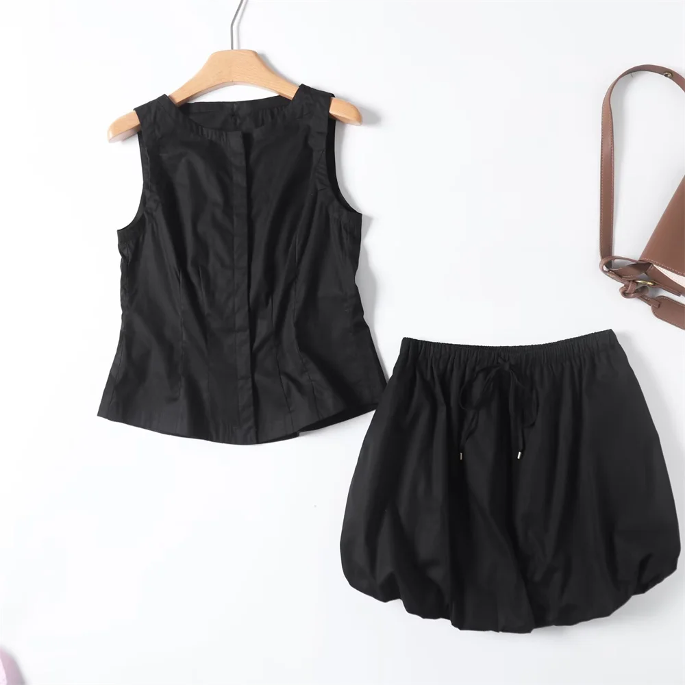 

Taop&Za women's casual waist cinched sleeveless vest vest vest summer new elastic drawstring waist skirt