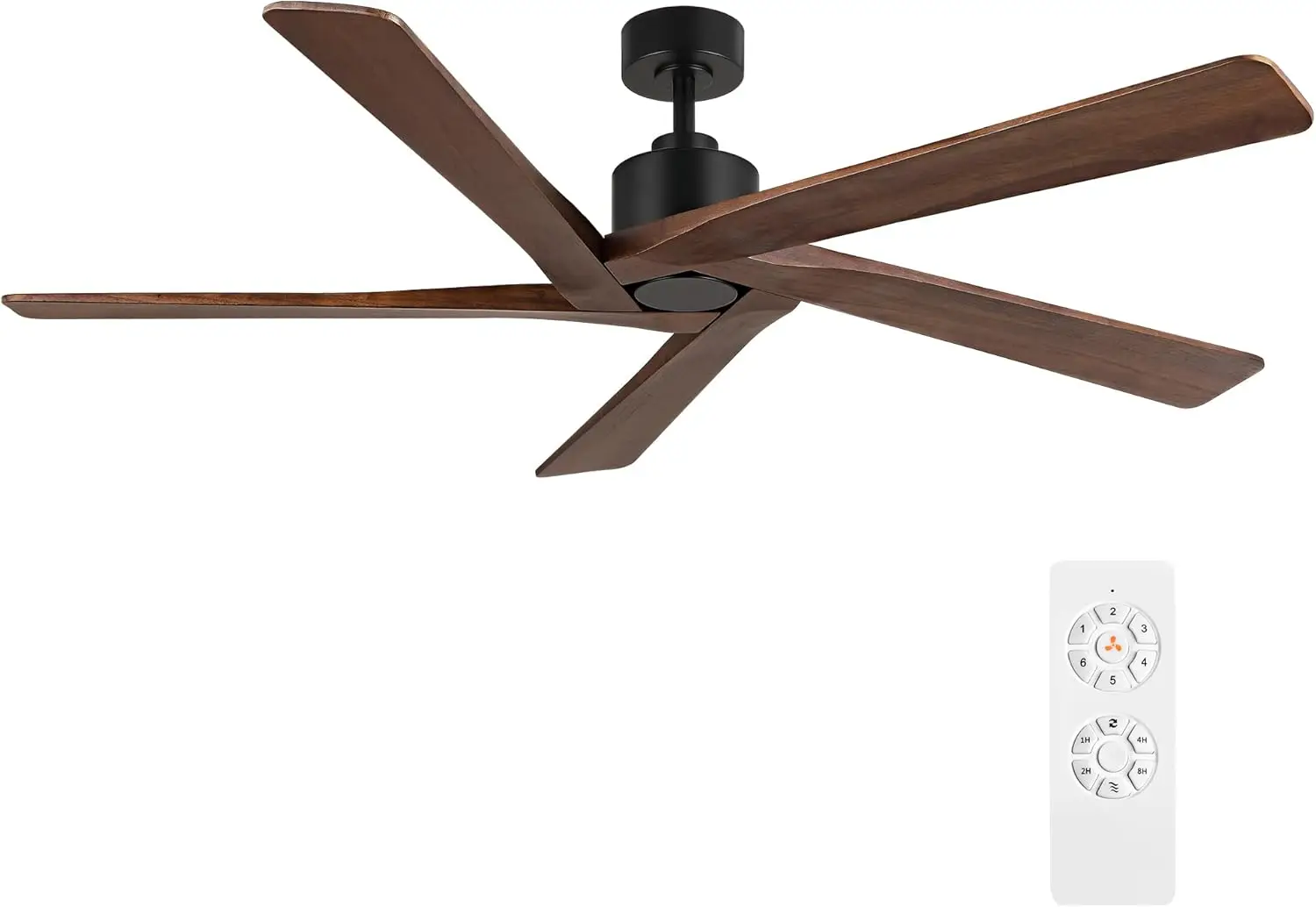 64 Inch DC Ceiling Fan without Lights, 5 Reversible Carved Solid Wood Blades, 6-Speed Noiseless DC Motor, Ceiling Fan No