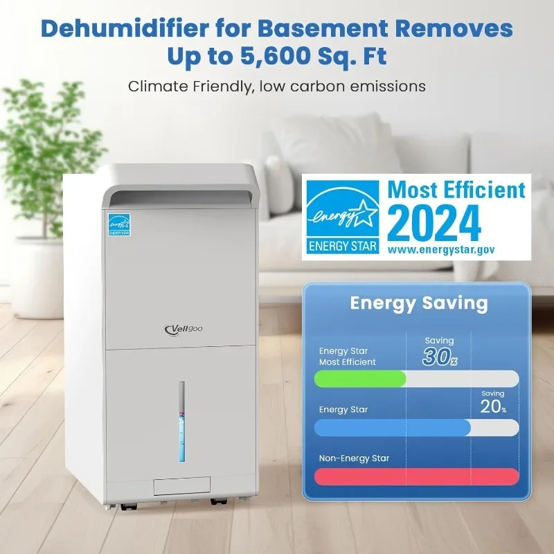 Dehumidifier for Basement with Drain Hose, DryTank Pro Series Dehumidifiers for Home Large Room, Intelligent Humidity Control