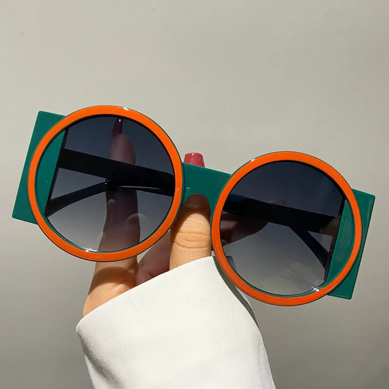 Oversized Round Sunglasses Color-Block Trendy and Fashionable UV Protection Women Shades for Stylish Looks Driving Sun Glasses