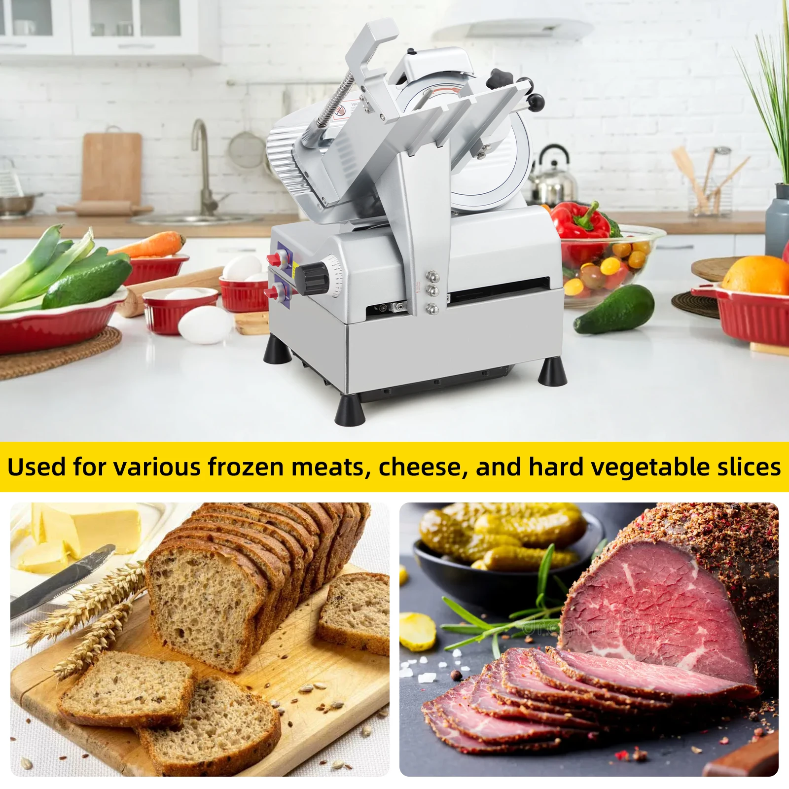 Commercial Meat Slicer,210W High Power Pure Copper Motor,Semi-Automatic Meat Cutter Equipped With Detachable Blades With A Diame