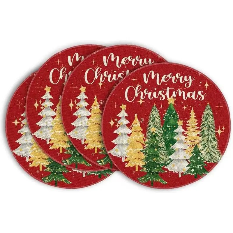 Rice Based Snowman Circular Christmas Placemat, Wear-Resistant Plate Mat, Home Dining Table Decoration Placemat