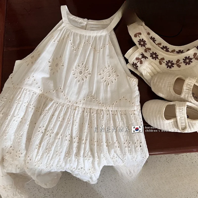 Baby Girl Dress Summer New Style Korean Lace Embroidered Fashion Romantic Hollow Out Camisole Princess Dress