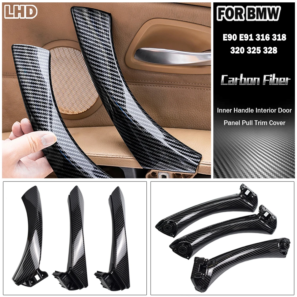 LHD RHD Car Interior Printing Carbon Fiber Pull Handle Cover Trim For BMW 3 Series E90 E91 316 318 320 325 328i 2004-2012