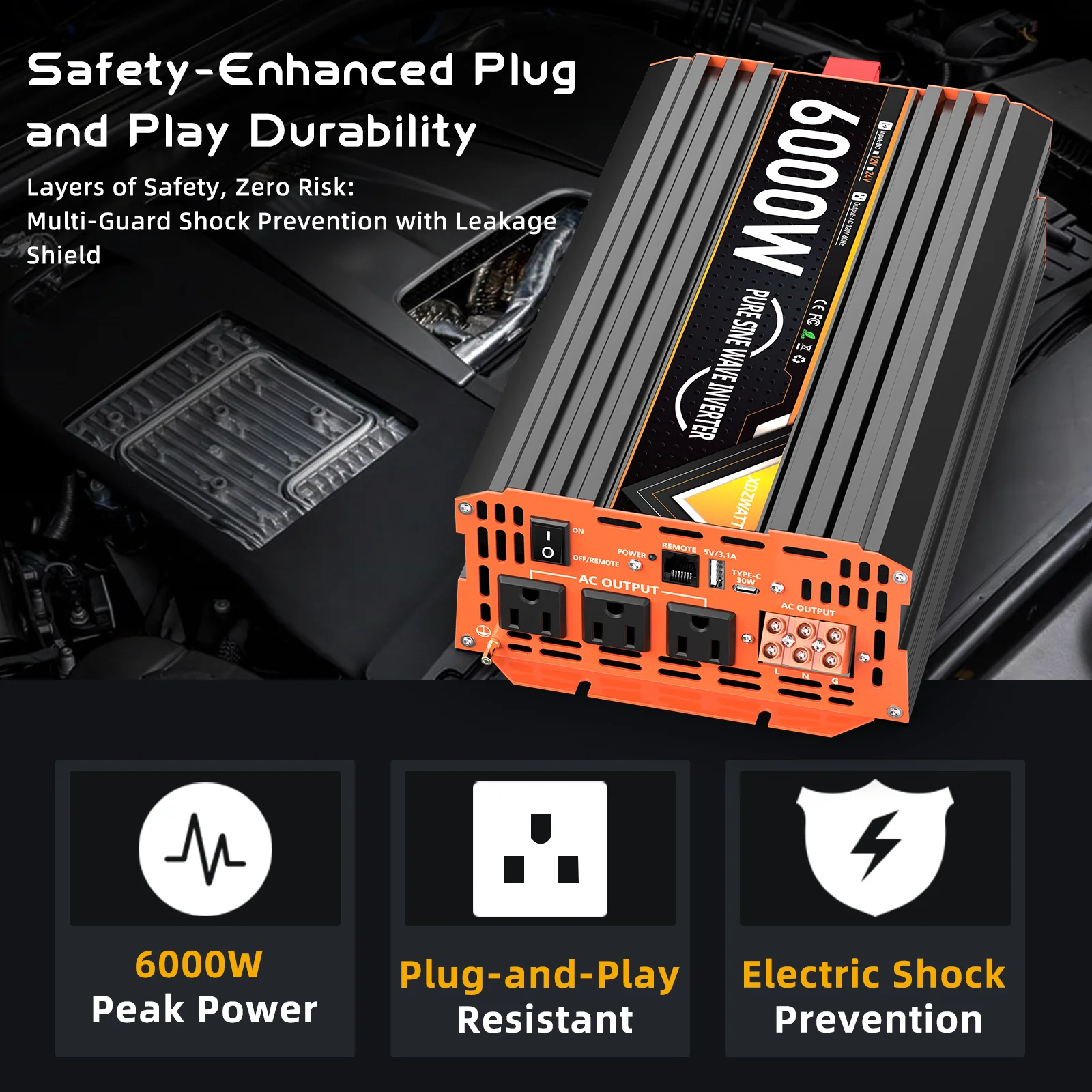 12 فولت 24 فولت 3000 واط 6000 واط الذروة نقية شرط لموجة عاكس الطاقة مع جهاز التحكم عن بعد شاشة الكريستال السائل USB نوع-C حماية متعددة ل RV #4