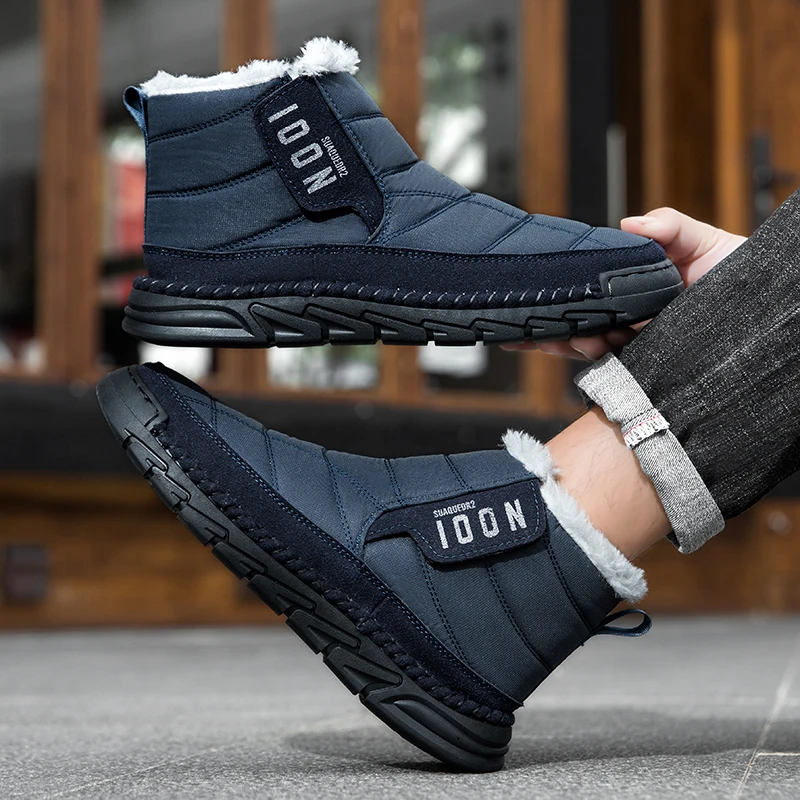 Outdoor Winter Plush Warm and Comfortable Anti Slip Snow Boots Fashion Brand Men's Side Zipper Thick Soled Casual Short Boots