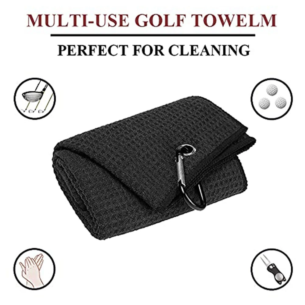 Golf Towel Set Microfiber 16X24 Inch Tri-Fold Golf Towel with Carabiner Groove Cleaning Brush Golf Sketch Tool