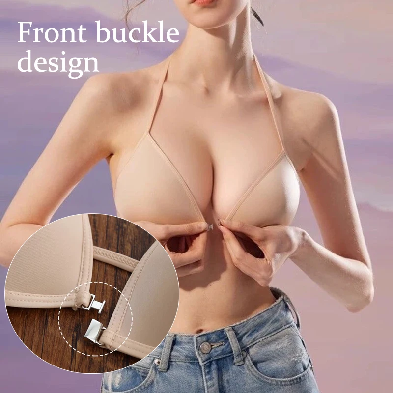 Front Button Bras For Women French Triangle Cup Thread Thin Shoulder Strap Beauty Back Bras Sexy Deep V-Neck Invisible Brattlete