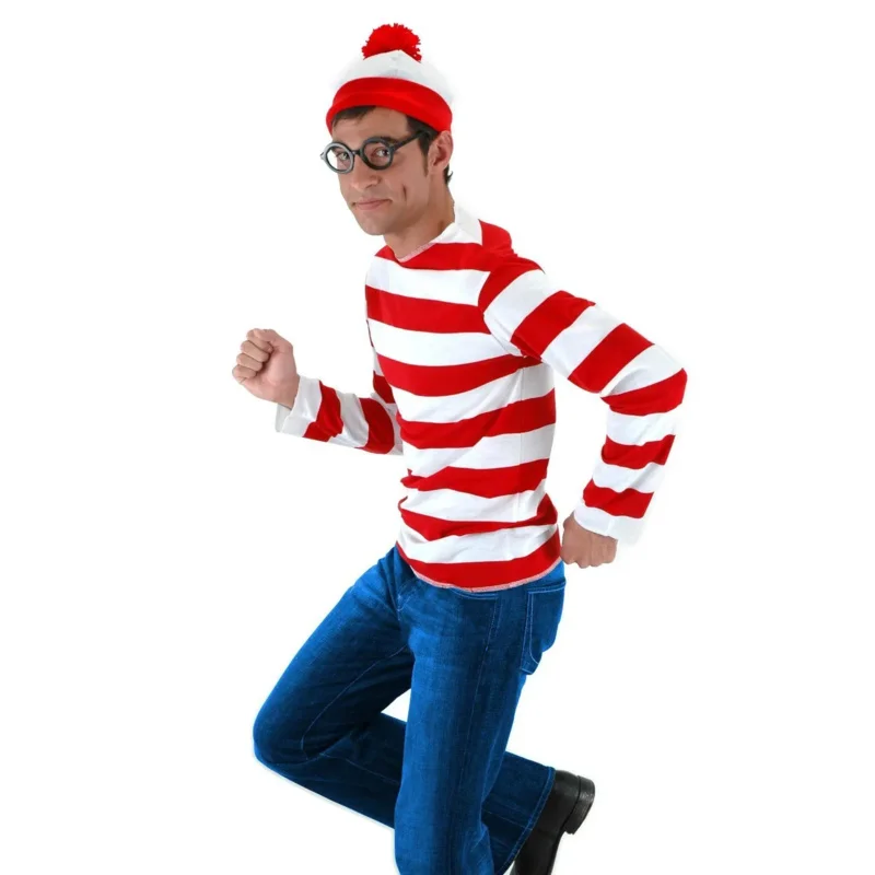 Where's Wally Waldo TV Cartoon Stag Night Outfit Adult Mens Fancy Dress Costumes halloween Costume