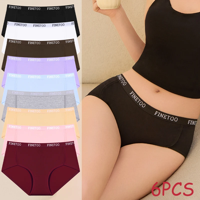 

FINETOO 6 шт./компл. Женские хлопковые трусики с высокой посадкой, сексуальные однотонные, размеры S-XXL, мягкое дышащее бесшовное женское белье