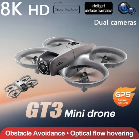 GT3 Professional 미니 광학 흐름 위치 파악 RC Drones 8K HD 듀얼 카메라 WiFi FPV 장애물 회피 Foldable Quadcopter Toys