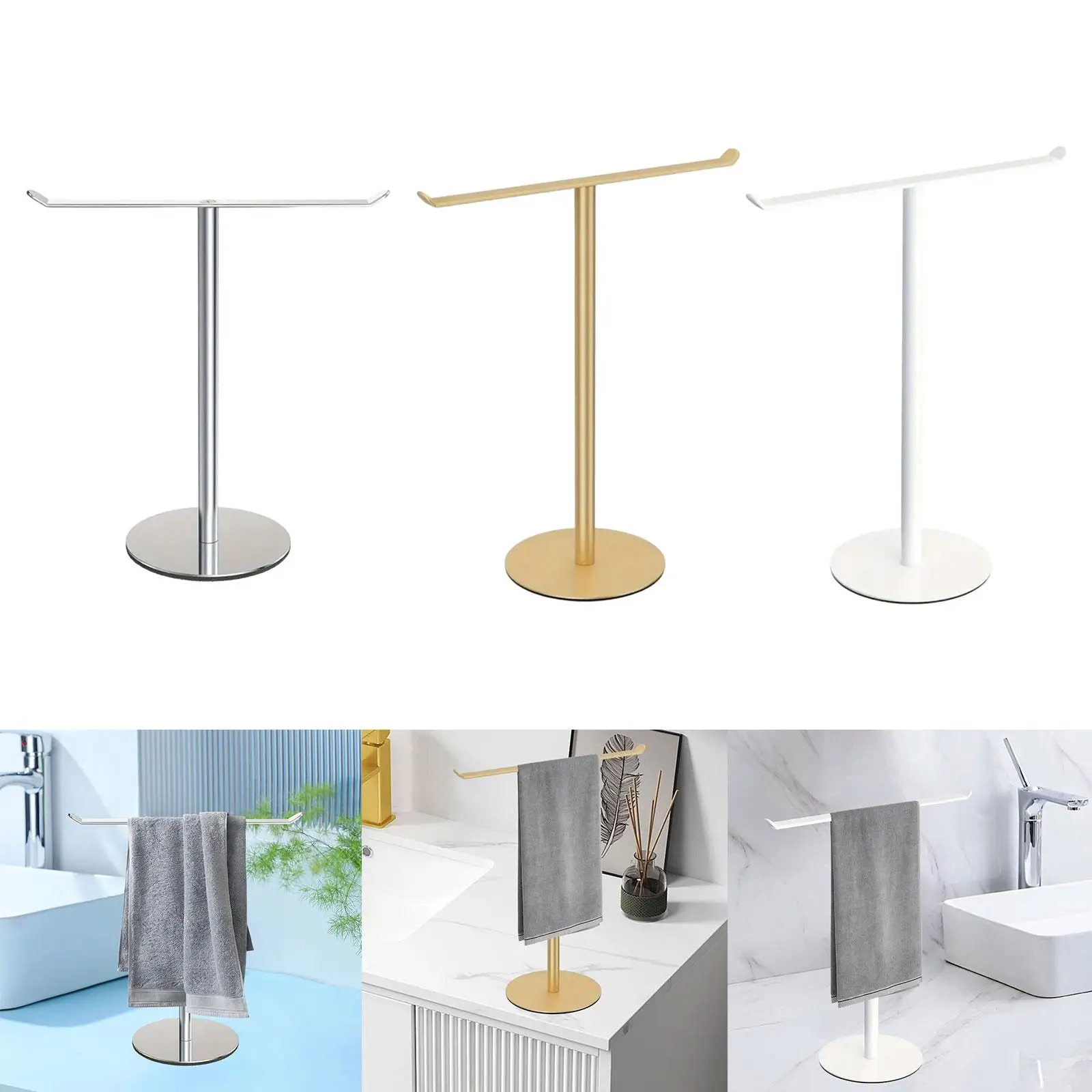 T Shape Hand Towel Holder Countertop Towel Stand, Waterproof with Base Hand Towel Stand Standing Towel Bar for Hotel Bathroom
