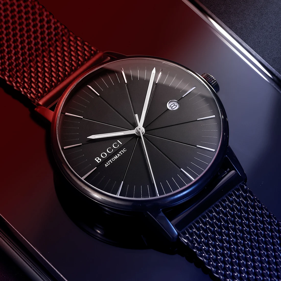 

BOCCI - Automatic men's watch, black, minimalist design, waterproof, with date display, casual style, luminous.