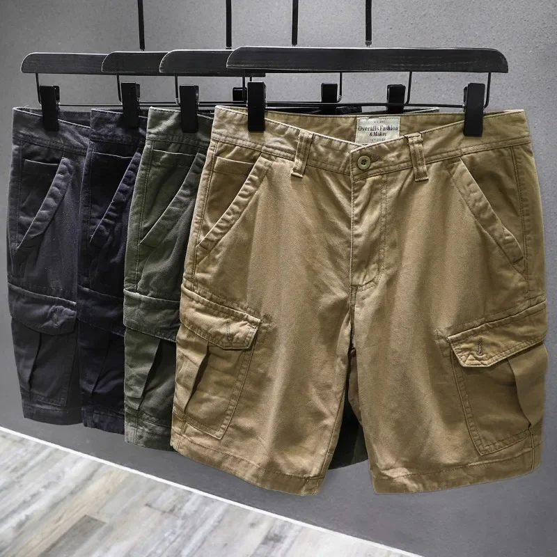 Pantaloncini Cargo Casual moda Multi-tasca pantaloni da uomo a un quarto pantaloni larghi medi tendenza giapponese Vintage da uomo