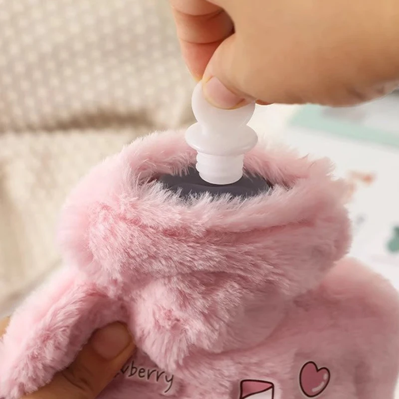 Botella de agua caliente suave de 500ML, calentador de manos para invierno, bonita botella de agua Kawaii para niñas, botellas cálidas portátiles para cama de mano y cintura