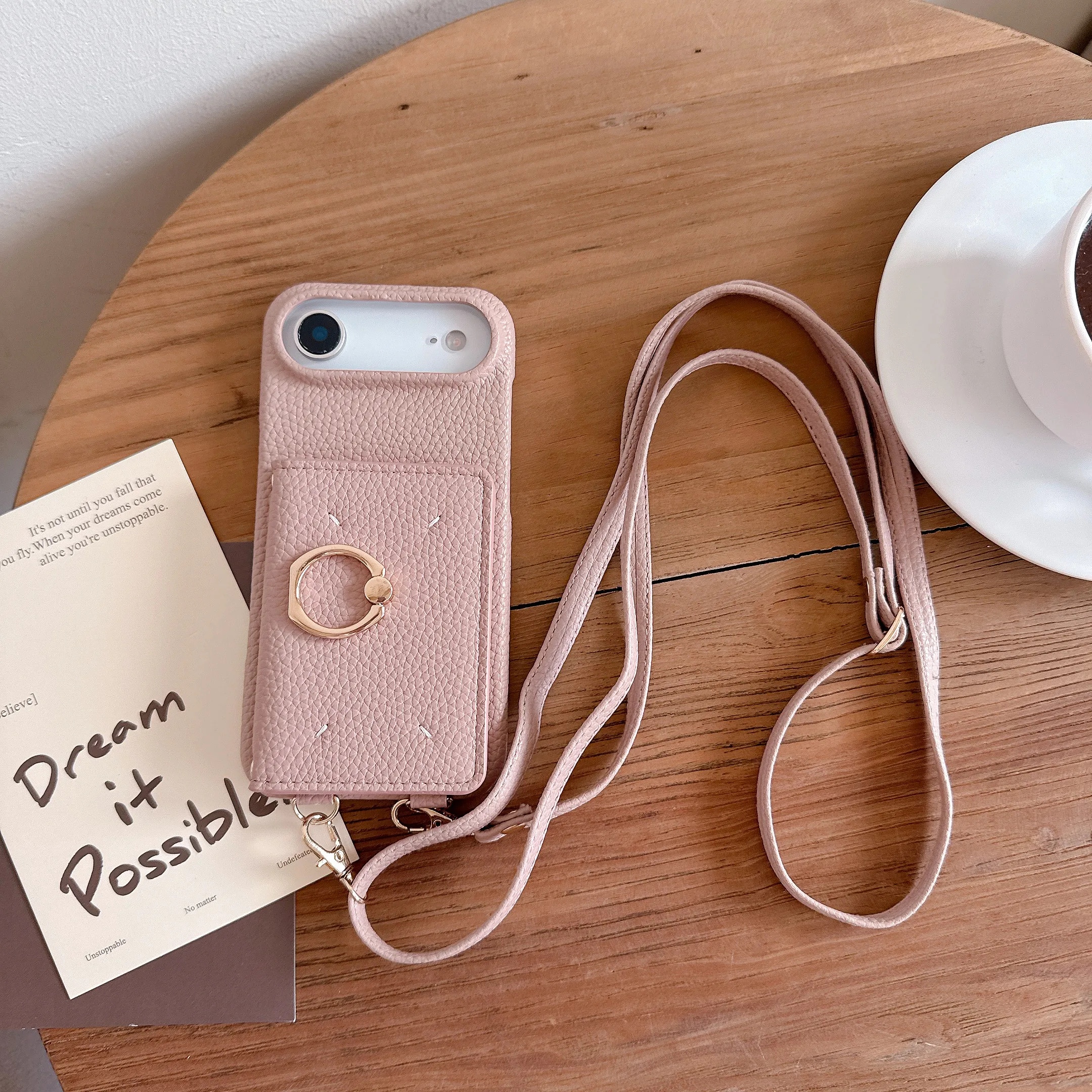 

Кожаный чехол-кошелек с магнитным кольцом для iPhone 17 Pro Max 16 Plus 15 14 13 12 11 с длинным ремешком и карманом для сумки