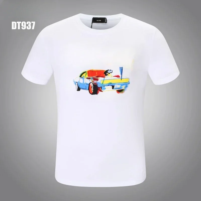 New 2024 Summer Casual Fashion Car Letter Print DSQ2 Tees Men's O-Neck Pullover Streetwear Short Sleeve T-shirt for Men M TO 3XL