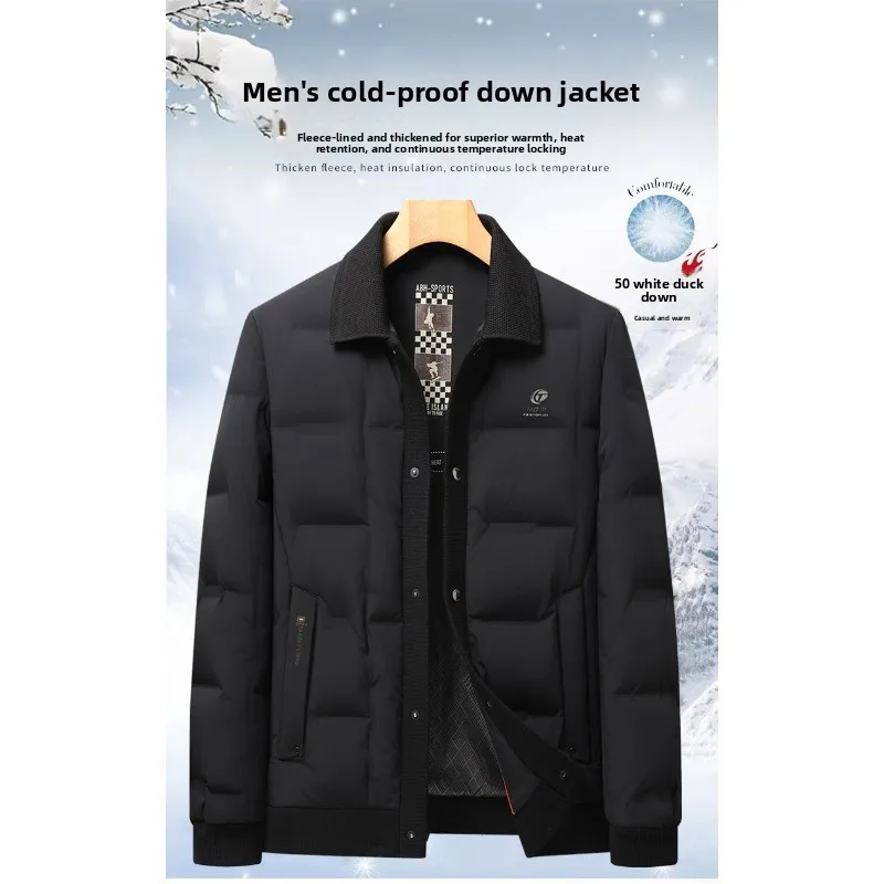 

Middle-aged Men's Fashionable Short Down Cotton-padded Jacket Simple Coat Down Lapel Versatile and Warm Men Coat Dad Winter Wear