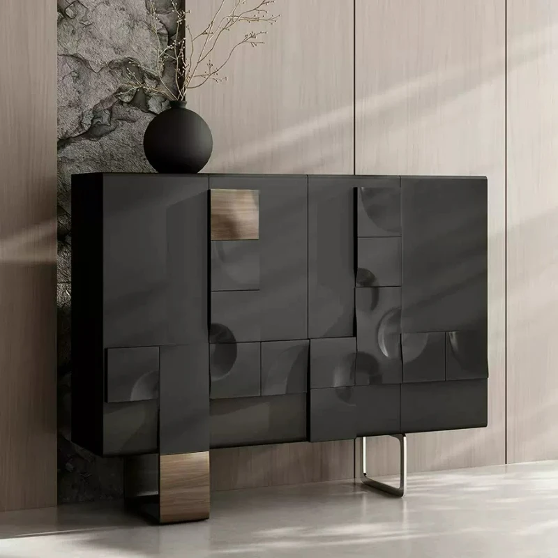 Meuble d'angle en métal et bois noir pour salon, design moderne et étroit, commode de chambre, mobilier de style nordique