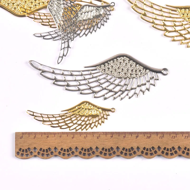 10pcs Gold and silver Filigree Wraps Angel wings Pendant Metal Crafts for Headwear and jewelry accessories YKL0907