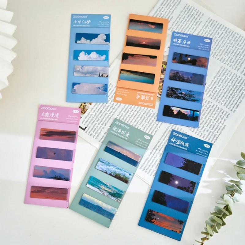 4pcs/set Simplicity Bookmarks for Kids Night Sky Ocean Landscape Scenary Book Marks Magnet Bookmarks for Books School Supplies