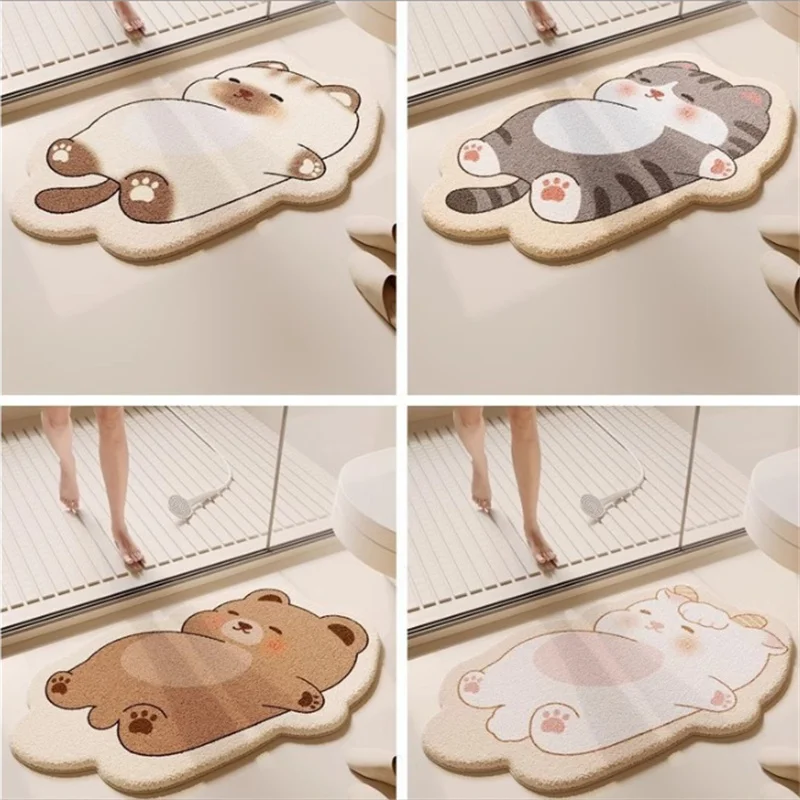 

Cartoon Animal Bathroom Floor Mat Anti-Slip Imitation Cashmere Foot Mat Easy to Maintain Shower Area Home Decor Dirt Resistant