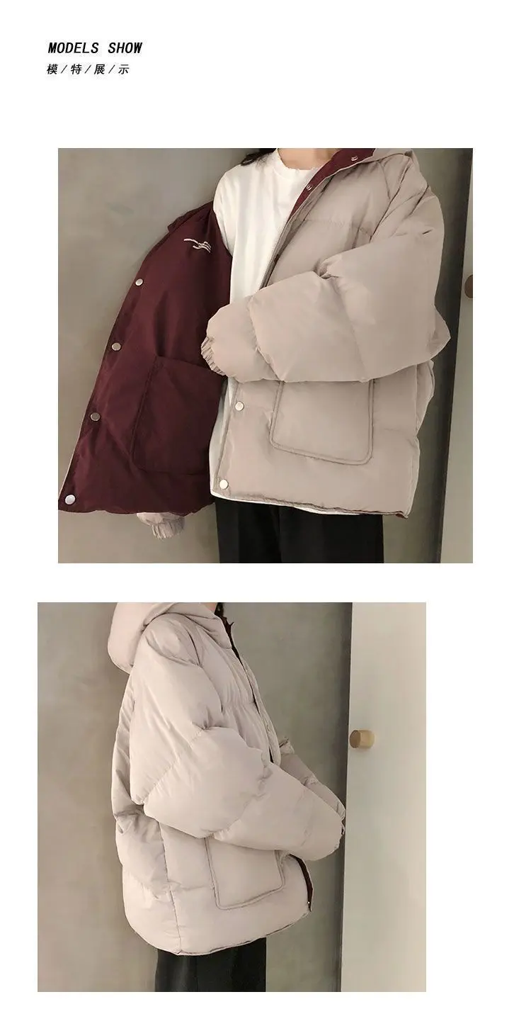 Two-sided Wear Cotton-padded Jacket Korean Winter Coat Women Thickened Parka Hooded Down Cotton Coat Windproof Puffer Jacket New