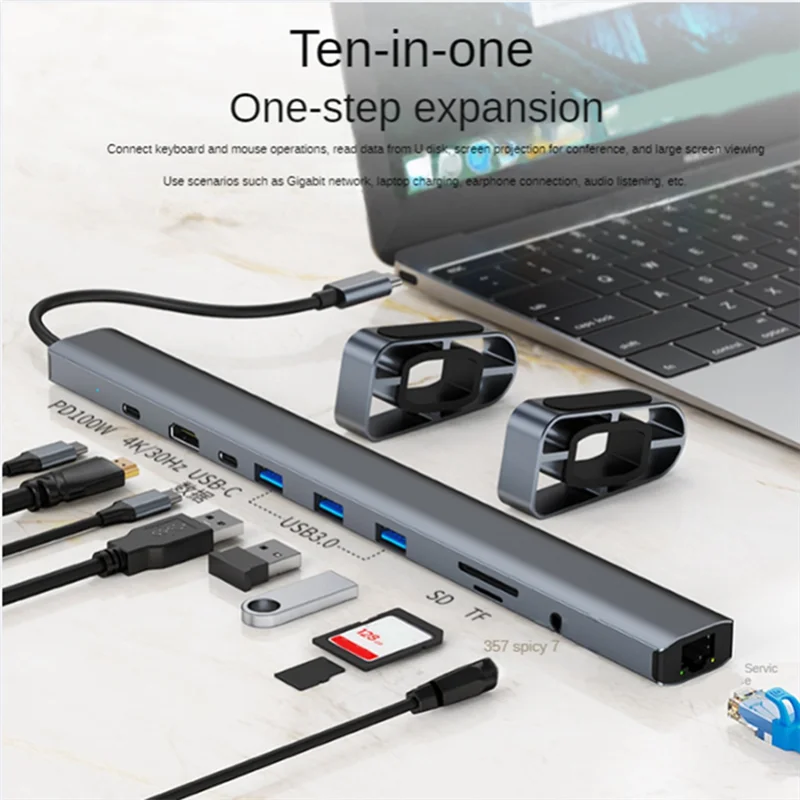 

1 шт. USB C-концентратор типа C для совместимого аудиоразъема 3,5 мм, адаптер USB 3.0, док-станция типа C, разветвитель USB C, подставка для ноутбука