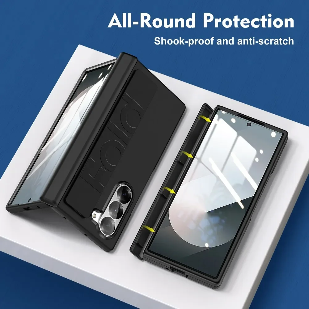 For Samsung Galaxy Z Fold 6 5 Case ZFold5 Ultrathin Matte Silicone Wristband Transparent Shockproof Hingle Folding Hard PC Cover