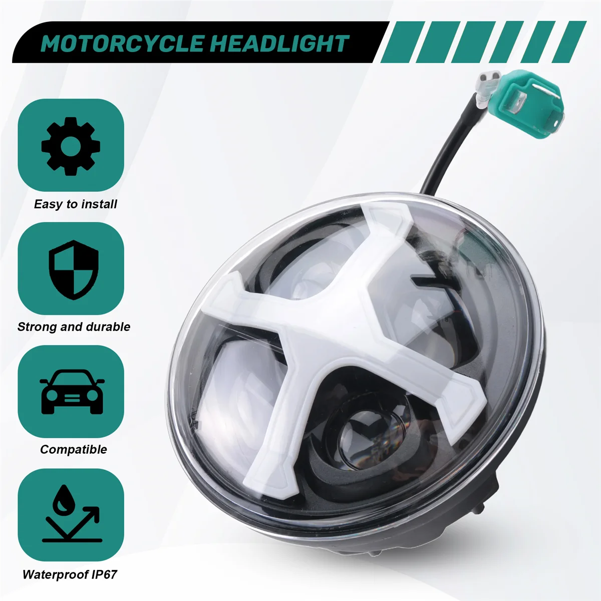 

ABQA-Motorcycle 5.75 Inch Round Led Headlight 40W 5-3/4Inch Headlight for Sportster Iron 883 Street Rod Street Bob Softail