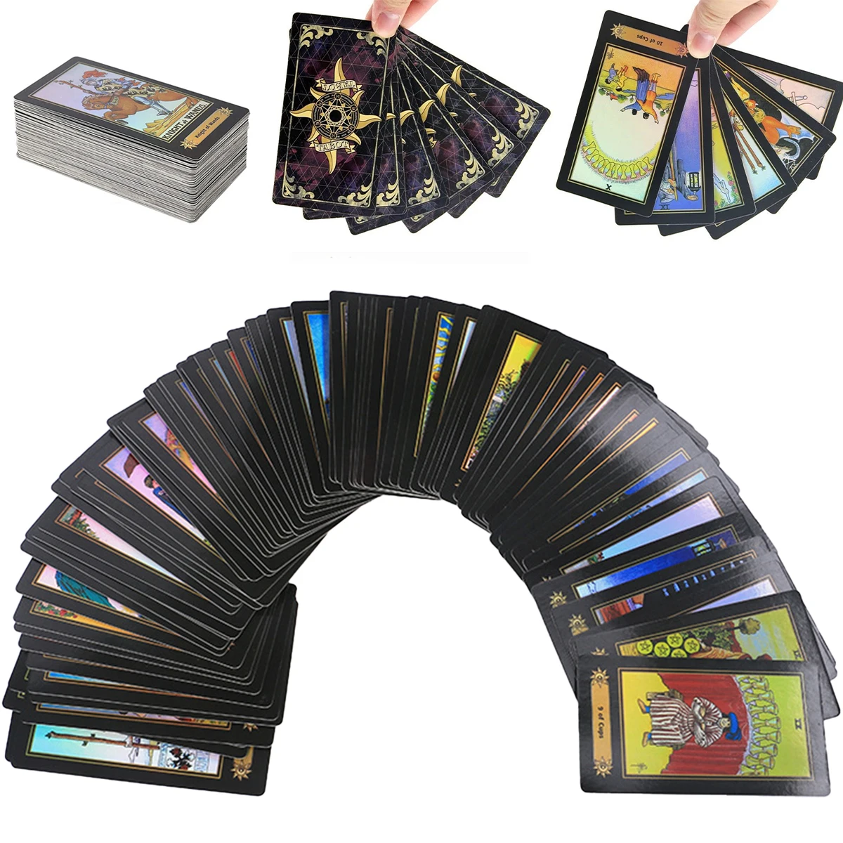 78 Holographic Tarot Cards with Guide Book Waterproof Future Telling Game for Beginners Edition Magician Tarot Deck Board Game