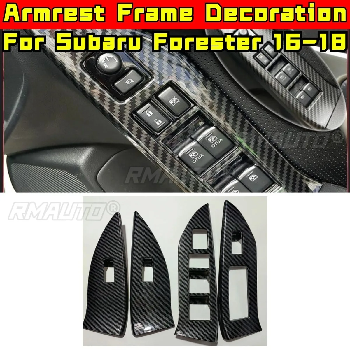 

For Subaru Forester 2016-2018 Carbon Fiber Window Up Button Control Panel Illuminated Interior Armrest Frame Decoration
