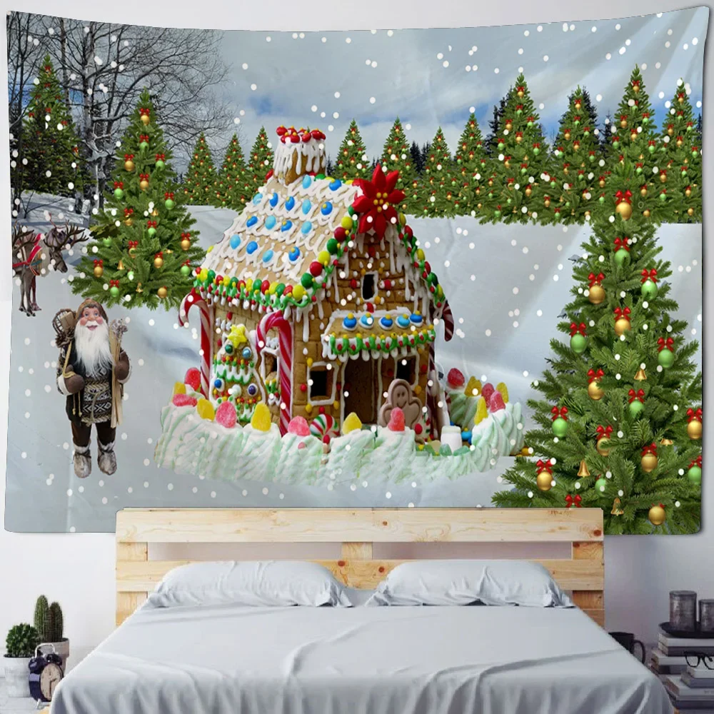 Christmas decoration tapestry wall hanging Christmas tree Santa Claus home art poster cartoon bedroom holiday decoration
