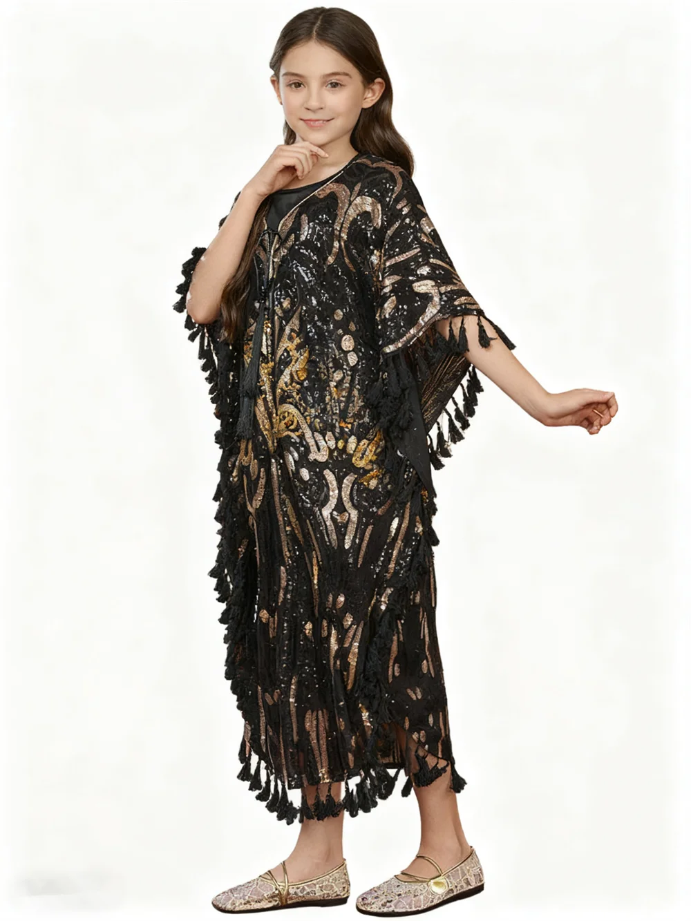 2Pcs Muslim Sets for Girls Sequins Tassel Party Dress Dubai Abaya Turkey Kaftan Morocco Caftan Islam Jalabiya Djellaba Vestidos