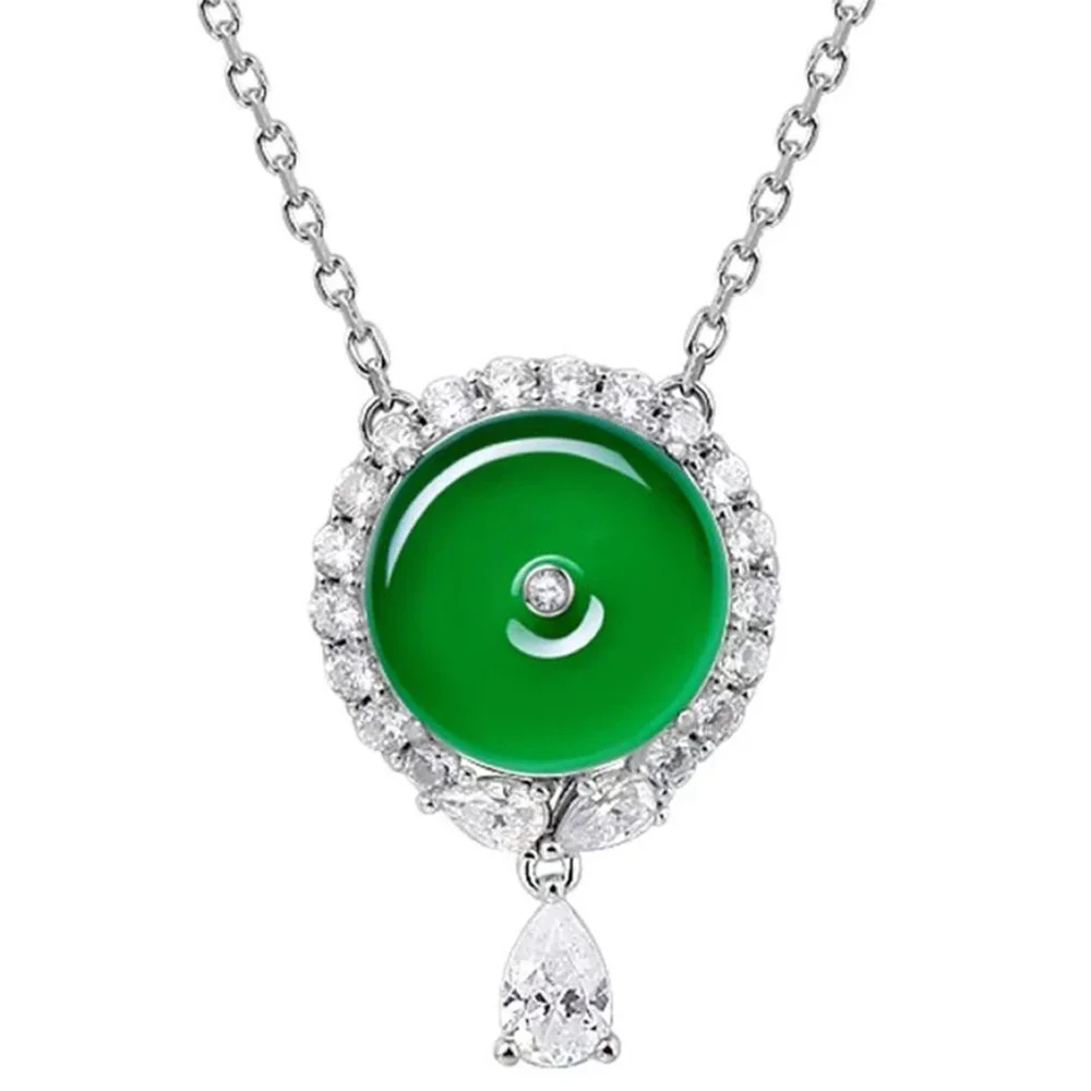 WUIHA Vintage 100% 925 Sterling Silver Lab Sapphire Jade High Carbon Diamonds Gemstone Pendant Necklaces Fine Jewelry Wholesale