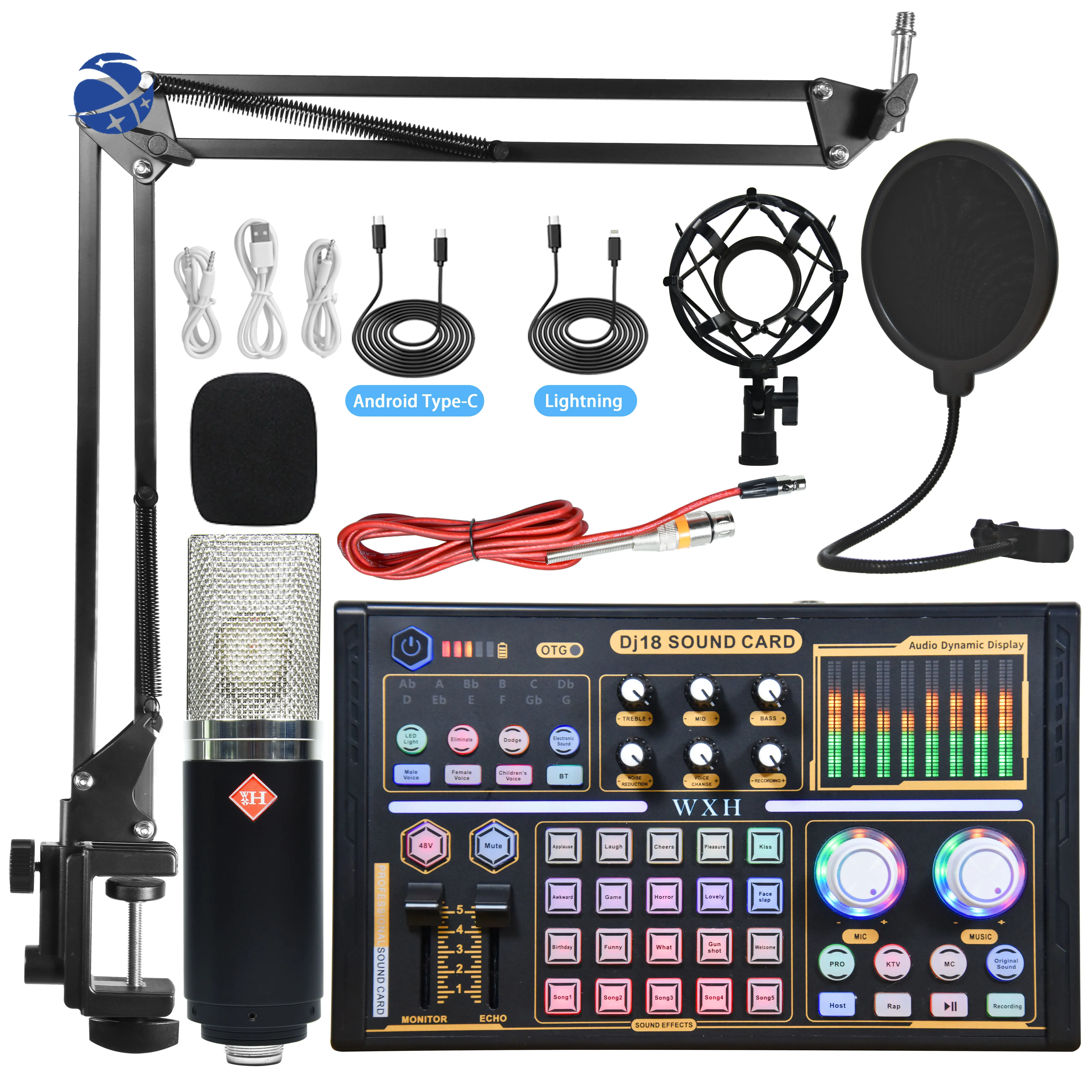 YYHC 48V DJ18 Live sound card cell phone live broadcasting equipment computer recording condenser microphone live sound card set