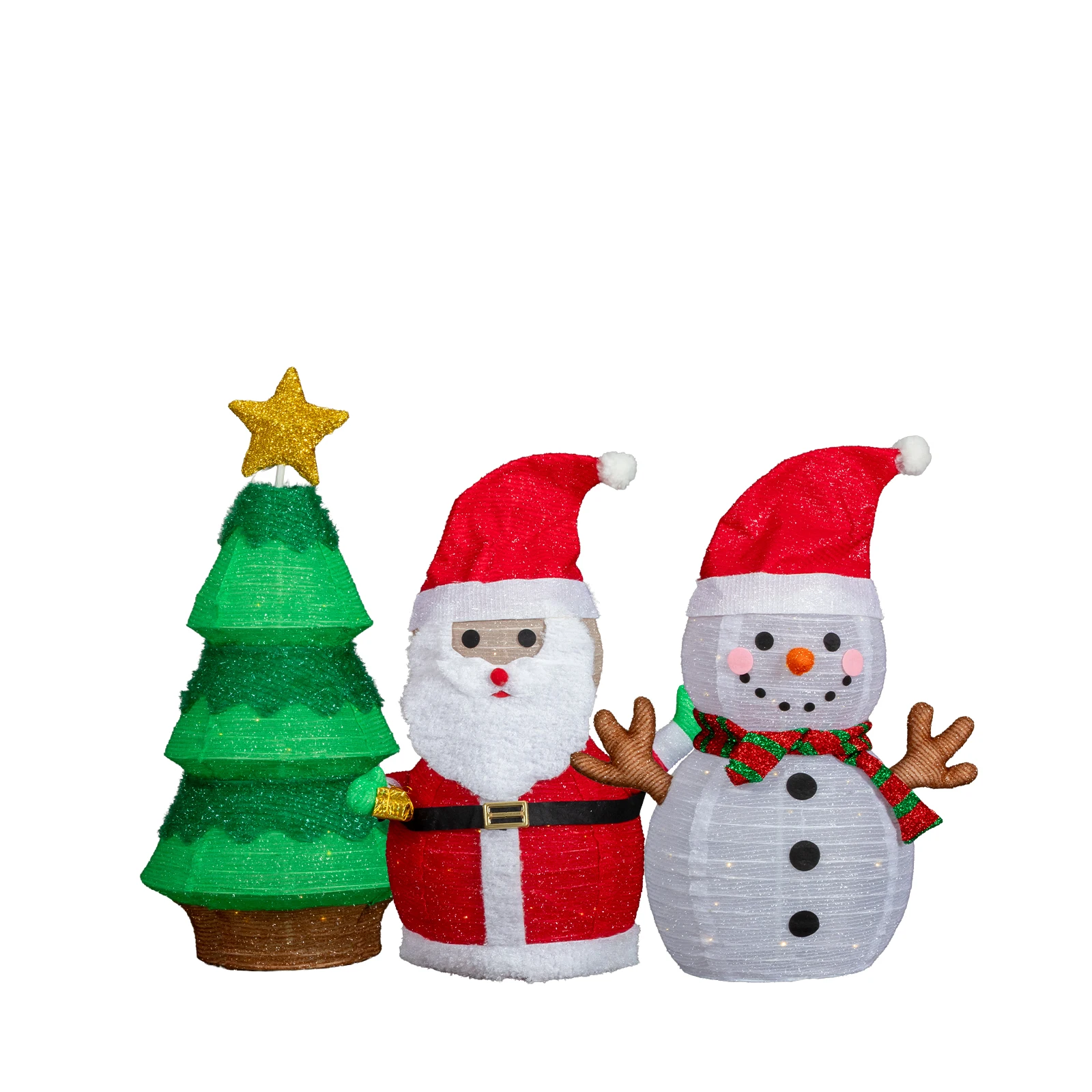 Set of 3 Lighted Santa and Sno - đánh giá và giá Outdoor Lighting Tree