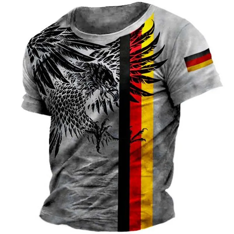 Vintage Animal Eagle Print Men\'s T-shirts Summer Street Round Neck Polyester Loosse Short Sleeve Tees Casual Tops Men Clothing