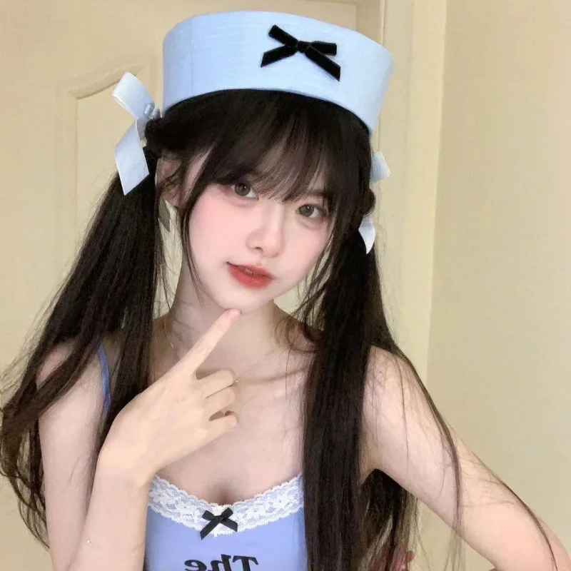 ファッション大人用フレンチハットレザークラシックスラウチーベーカーボウブルーセーラーネイビーキャップスウィーフレア多用途ベレー帽女性用サマー8M21