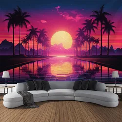 Palm Beach sunset tapestry landscape wall hanging Bohemian fabric printing large tapestry aesthetic indoor bedroom decoration