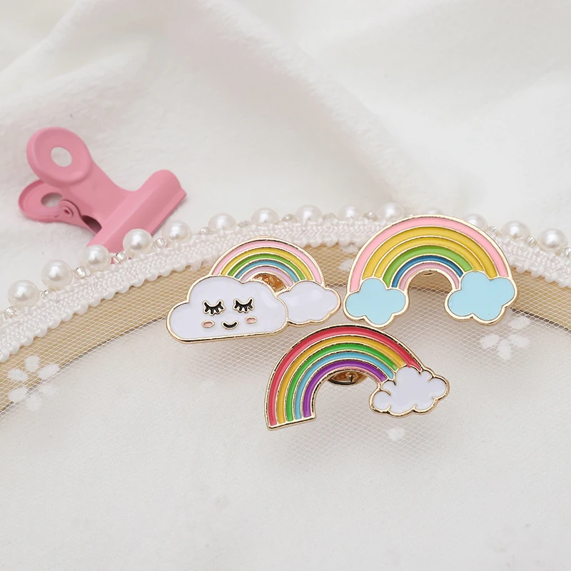 Cloud Enamel pin Kustom gelap putih bros tas pakaian Lapel Pin lencana cuaca perhiasan hadiah untuk anak perempuan 11 Syles pelangi