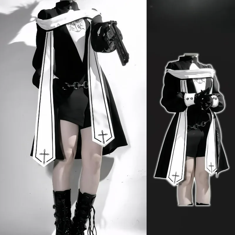 

Gothic Nun Lolita Dress Cosplay Costume Long Sleeve Nun Woman Uniform Full Set Halloween Party Masquerade Poleplay Clothing