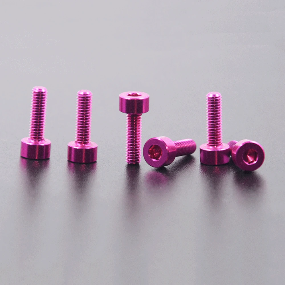 Pink M3 x 6 8 10mm 7075 Aluminum Alloy Cap Head Screw Bolts Hex Allen Socket For Model Aircraft Car DIY