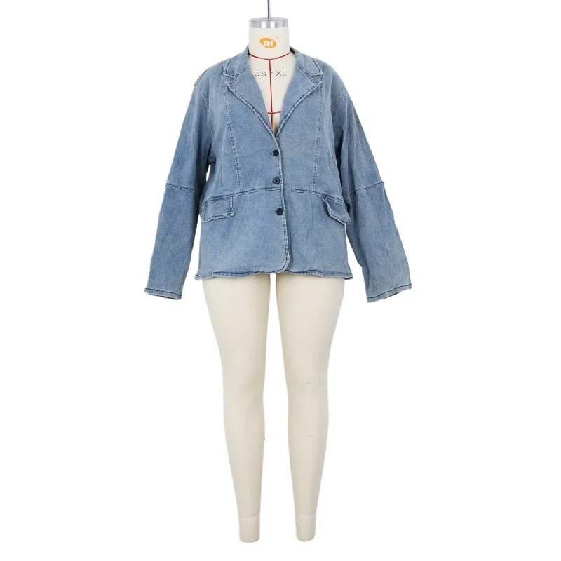 Washed and Old Waist Medium and Long Jacket 2026 Supports Jacket Foreign Trade European and American Style Large Size Denim Suit