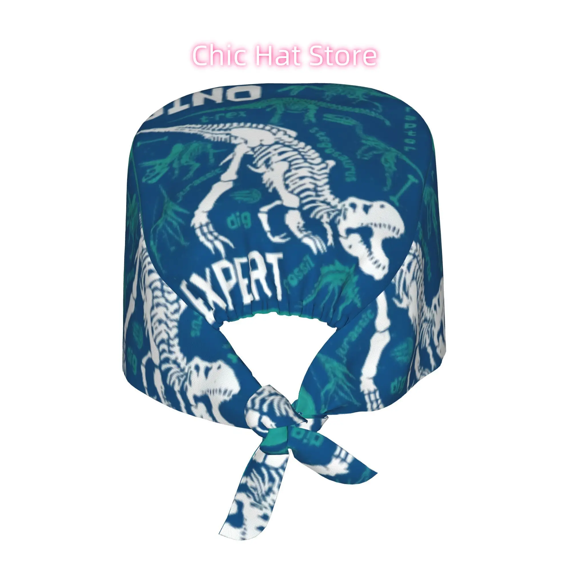 1pc Dinosaur Print Unisex Adjustable Work Cap - Lightweight Dustproof Chef, Nurse & Halloween Costume Hat with Dino Skull & T-Re