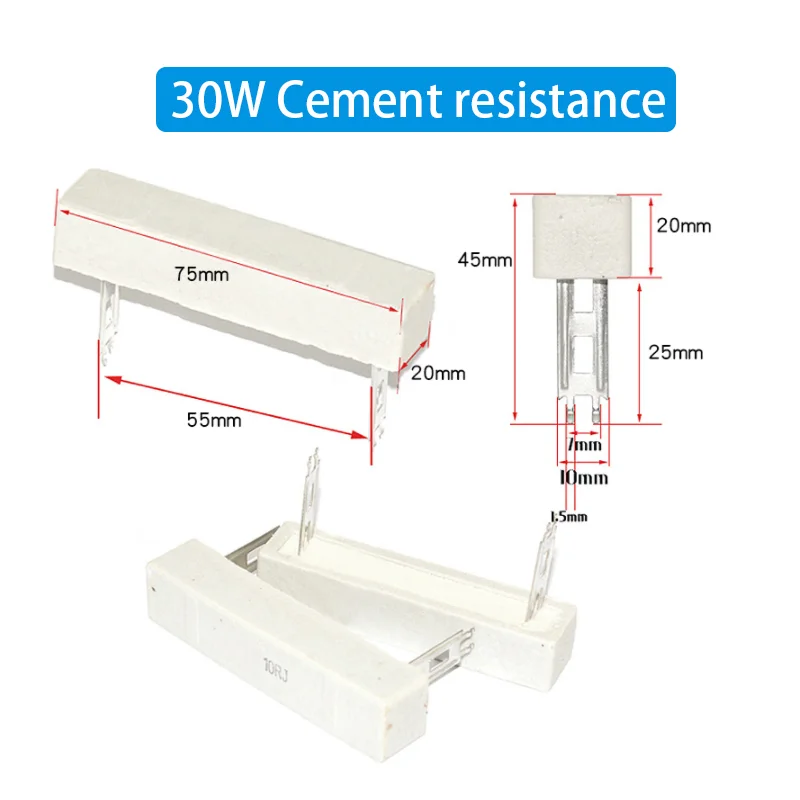 Resistencia de potencia cerámica de cemento, 30W, 5%, 0,5, 1,2-300R, 2,5, 2, 100, 3, 4, 5, 6, 8, 10, 12, 15, 20, 22, 25, 30, 47, 50, 68, 82, 120,